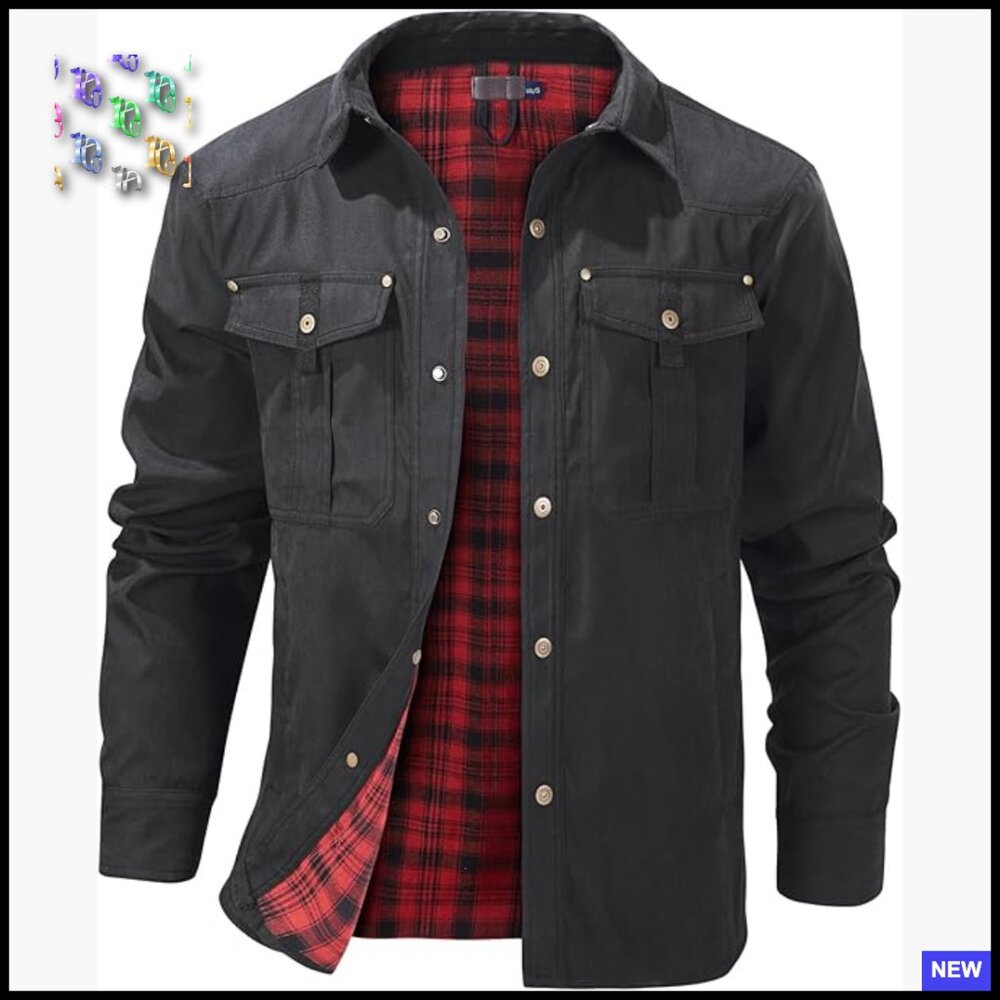 Lightweight Flannel Lined Western Snap Plaid Shirt Jacket Long Sleeve